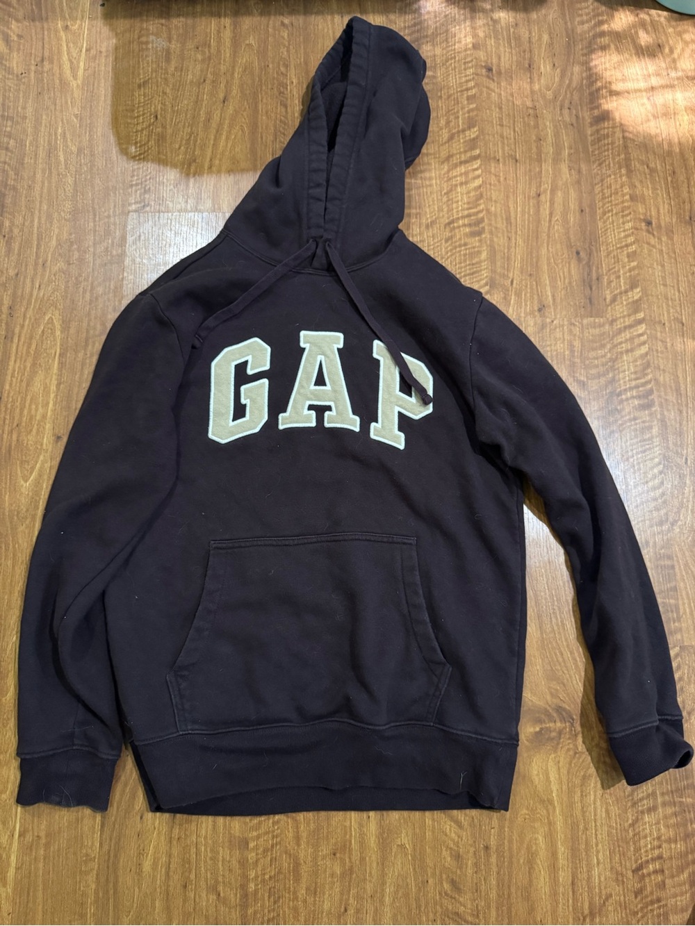 GAP Men's Brown Crewneck Hoodie with Contrasting Logo